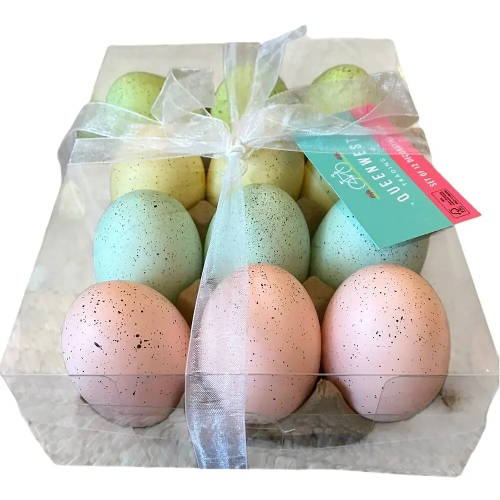 Queenswest Easter Eggs Boxed Set of 12 Pastel Colors Speckled Spring Decor New